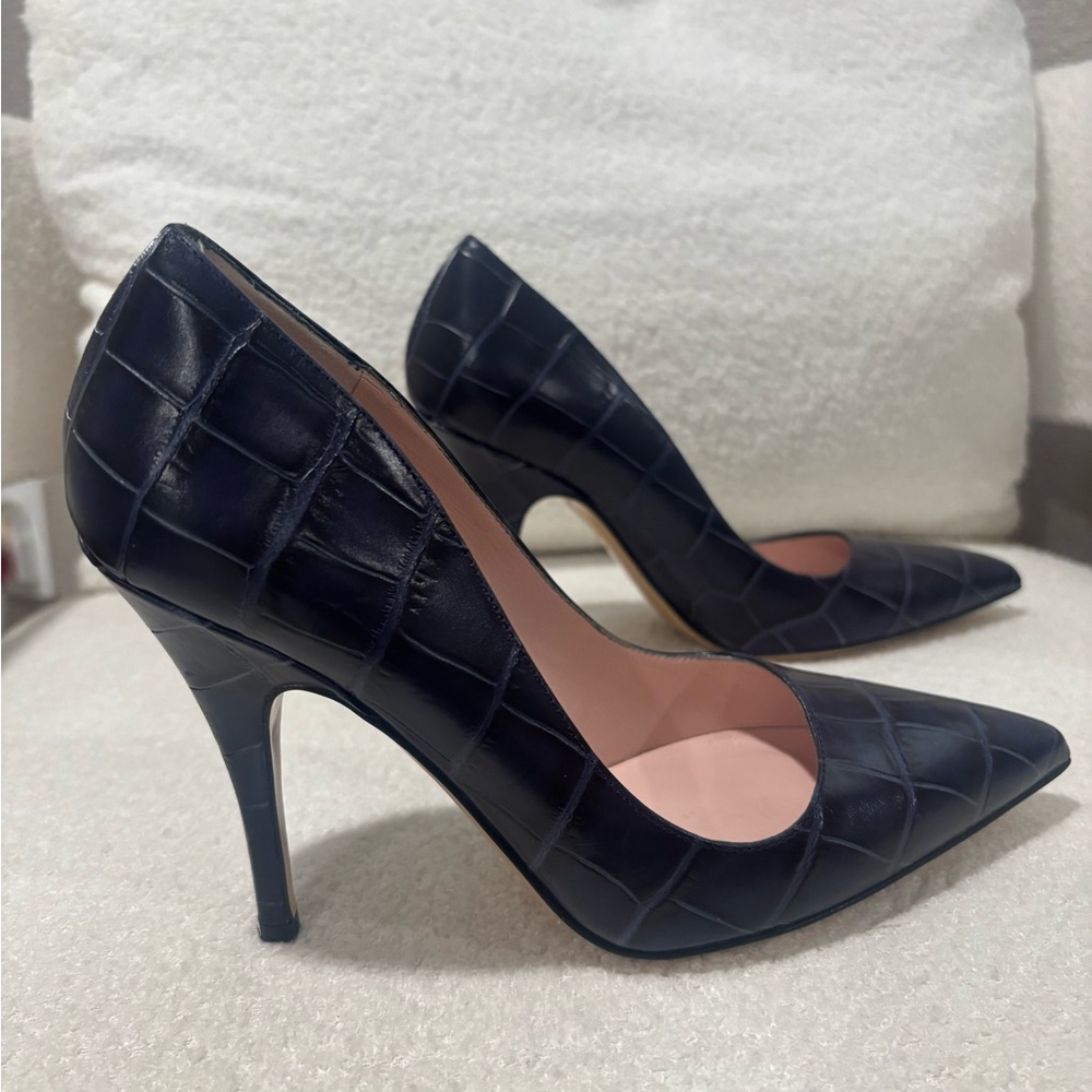 kate spade Navy Croc-Embossed Pointed Toe Stiletto Pumps